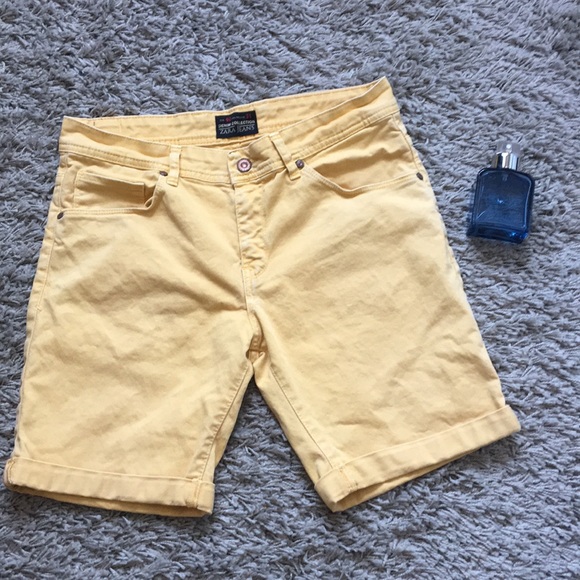 mens yellow denim shorts